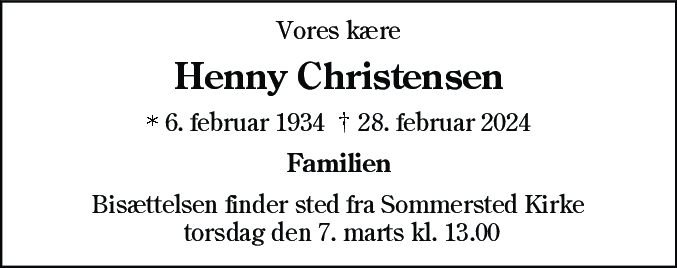 Dødsannonce for Henny Christensen