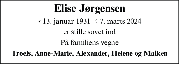 Dødsannonce for Elise Jørgensen