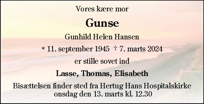 Dødsannonce for Gunhild Helen Hansen