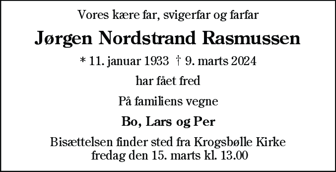 Dødsannonce for Jørgen Preben Nordstrand Rasmussen