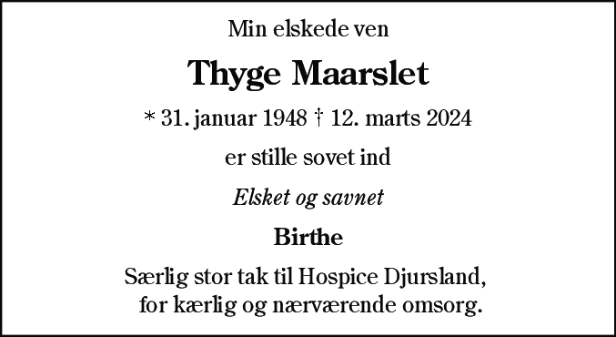Dødsannonce for Thyge Maarslet
