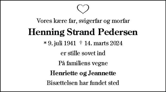 Dødsannonce for Henning Strand Pedersen