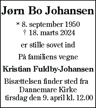 Dødsannonce for Jørn Bo Johansen