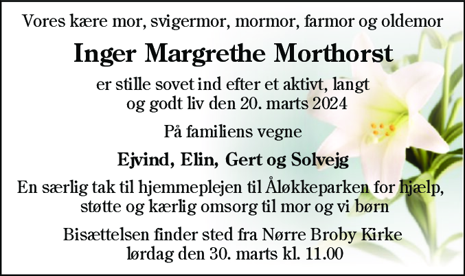 Dødsannonce for Inger Marg Morthorst