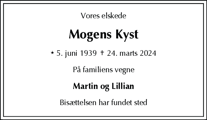 Dødsannonce for Mogens Kyst