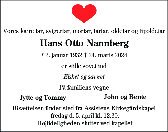 Dødsannonce for Hans Otto Nannberg