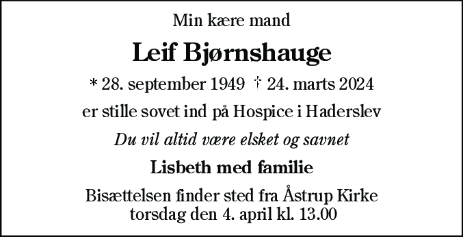 Dødsannonce for Leif Baumgardt Bjørnshauge