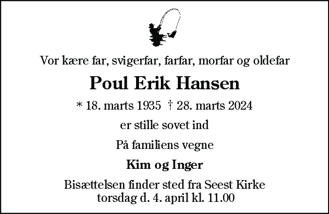 Dødsannonce for Poul Erik Hansen