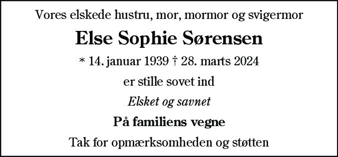 Dødsannonce for Else Sophie Sørensen