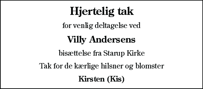 Dødsannonce for Villy Andersen
