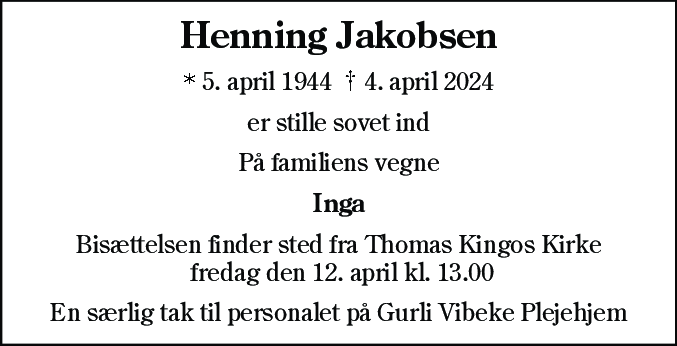 Dødsannonce for Henning Jakobsen