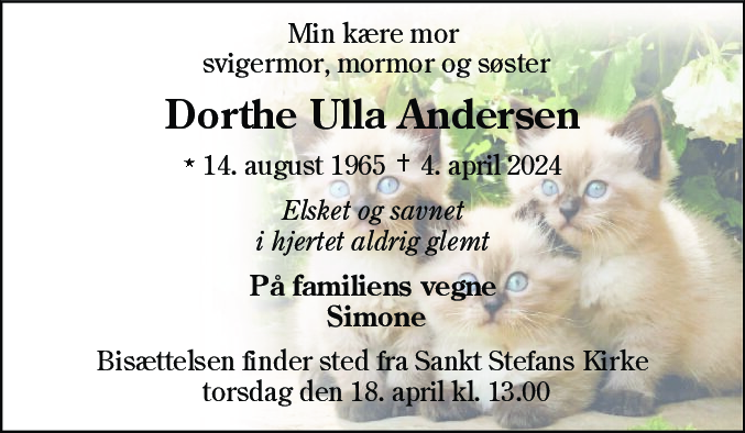 Dødsannonce for Dorthe Ulla Andersen