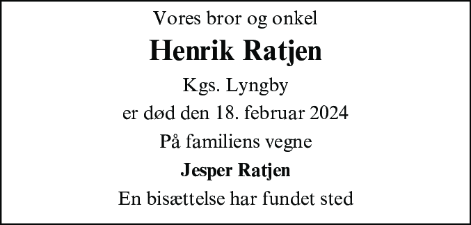 Dødsannonce for Henrik Ratjen