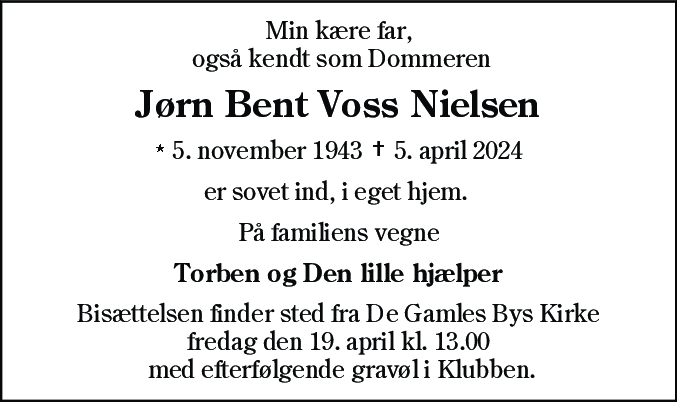 Dødsannonce for Jørn Bent Voss Nielsen