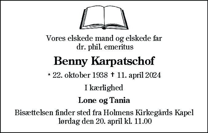 Dødsannonce for Benny Karpatschof