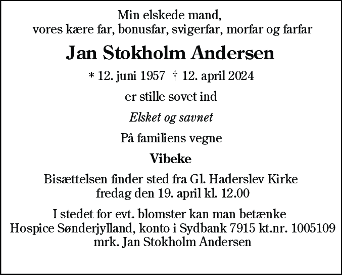 Dødsannonce for Jan Stokholm Andersen