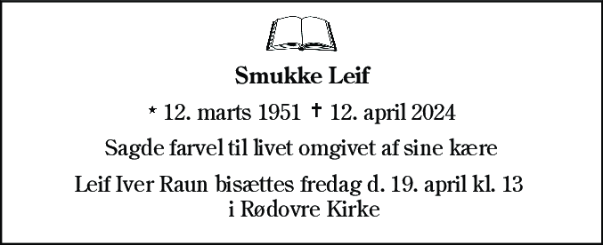 Dødsannonce for Leif Iver Raun
