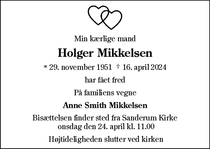 Dødsannonce for Holger Mikkelsen