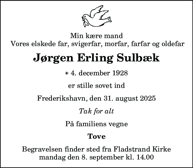 Dødsannonce for Jørgen Erling Sulbæk