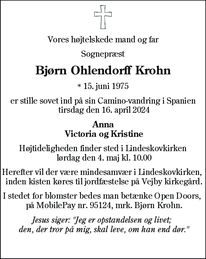 Dødsannonce for Bjørn Ohlendorff Krohn