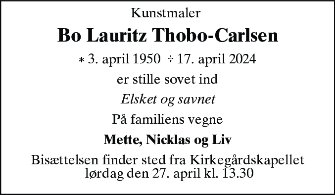 Dødsannonce for Bo Lauritz Thobo-Carlsen