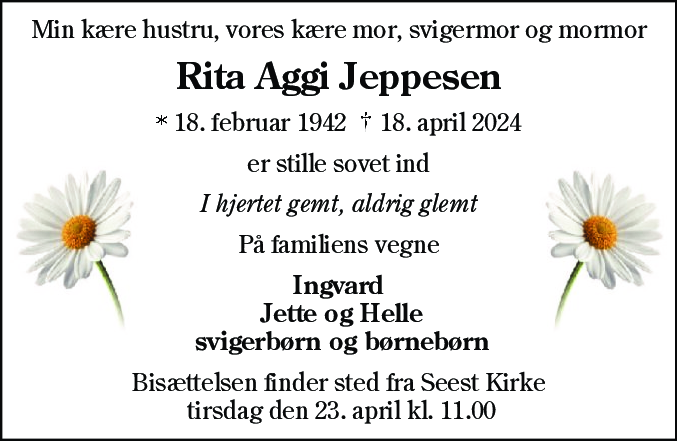Dødsannonce for Rita Aggi Jeppesen