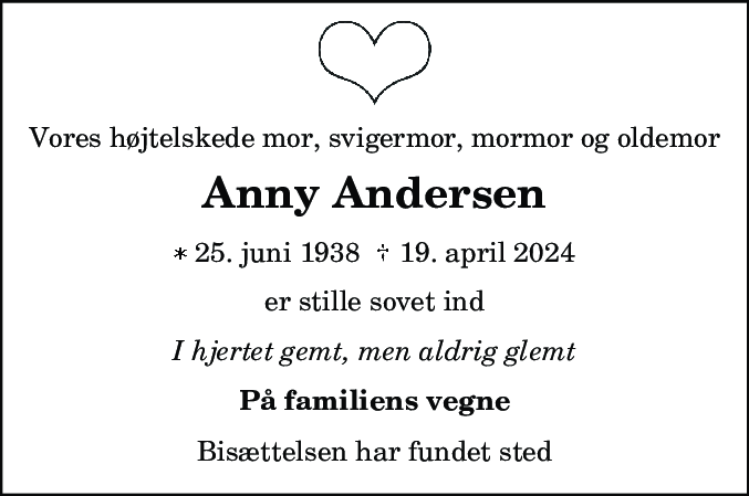 Dødsannonce for Anny Andersen