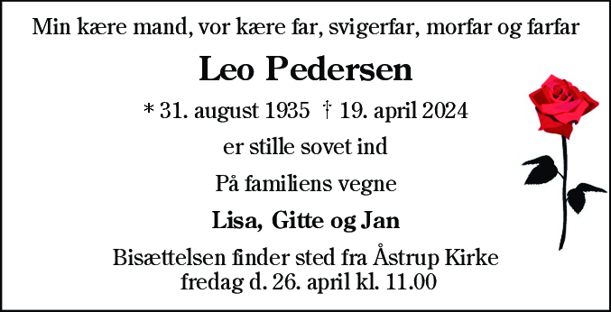 Dødsannonce for Leo Pedersen