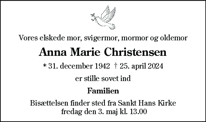 Dødsannonce for Anna Marie Christensen