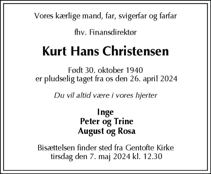 Dødsannonce for Kurt Hans Christensen