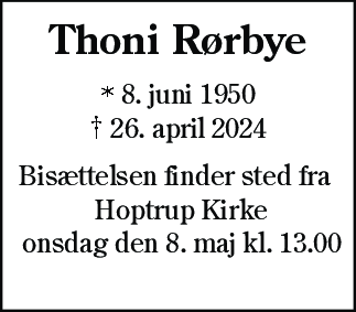 Dødsannonce for Thoni Rørbye