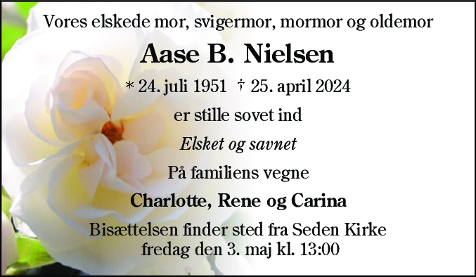 Dødsannonce for Aase Bonde Nielsen