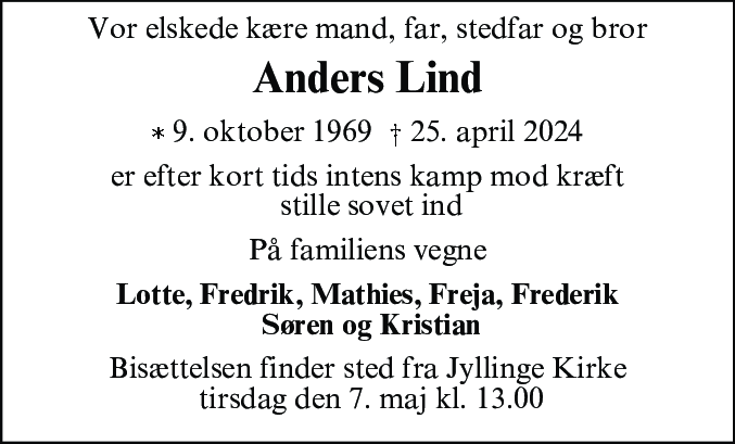 Dødsannonce for Anders Lind