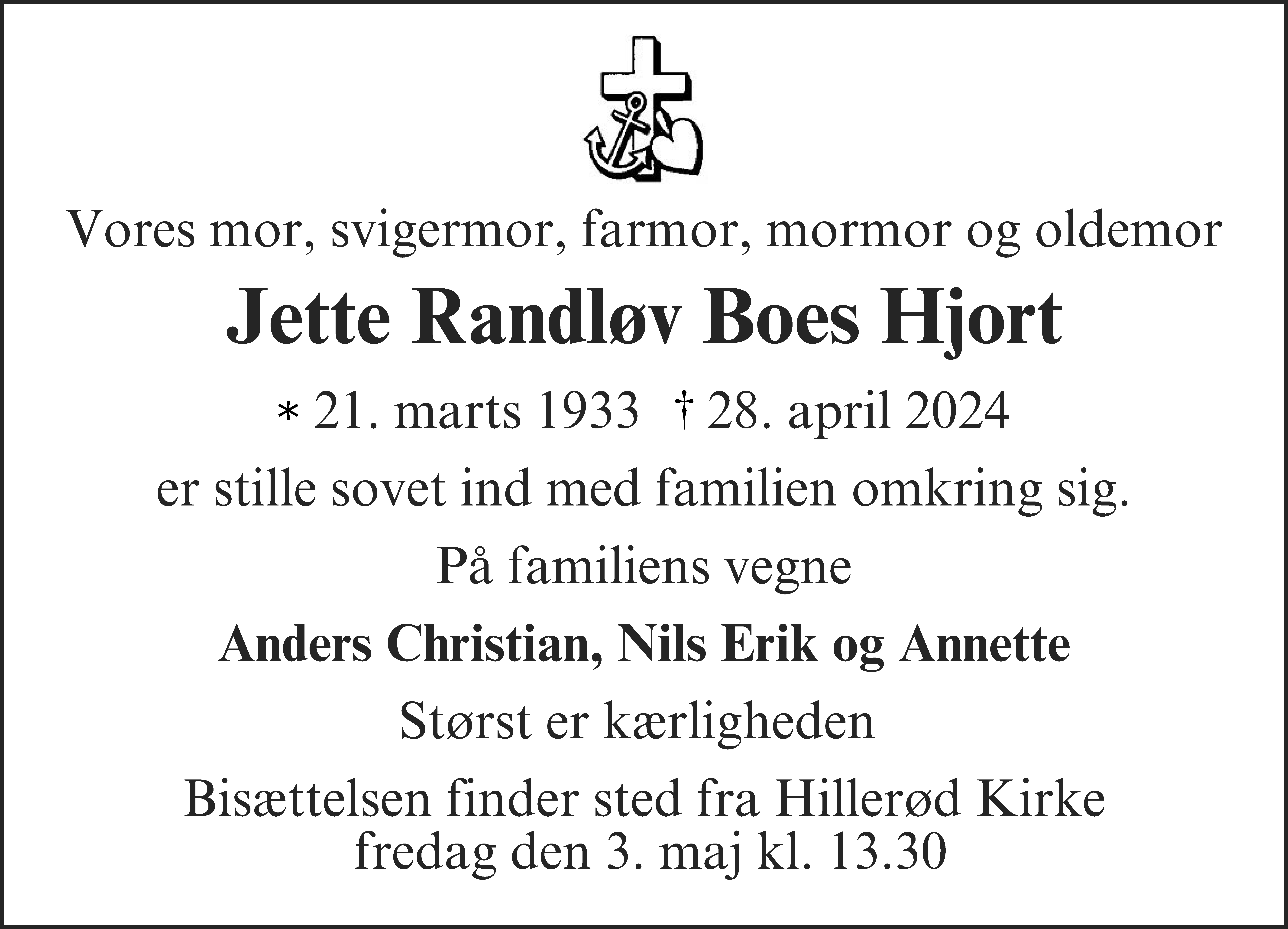 Dødsannonce for Jette Randløv Hjort