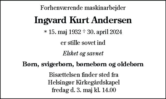 Dødsannonce for Ingvard Kurt Andersen
