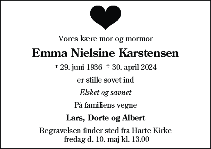 Dødsannonce for Emma Nielsine Karstensen