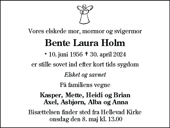 Dødsannonce for Bente Laura Holm