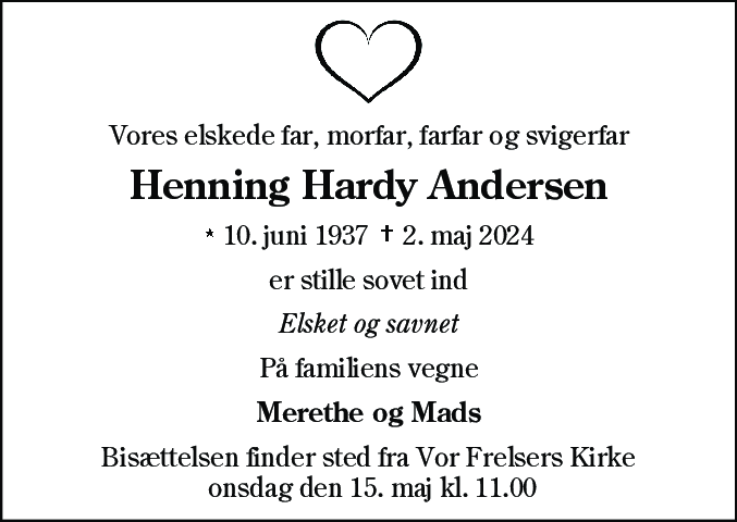Dødsannonce for Henning Hardy Andersen