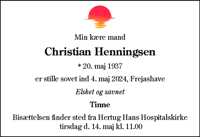 Dødsannonce for Christian Henningsen