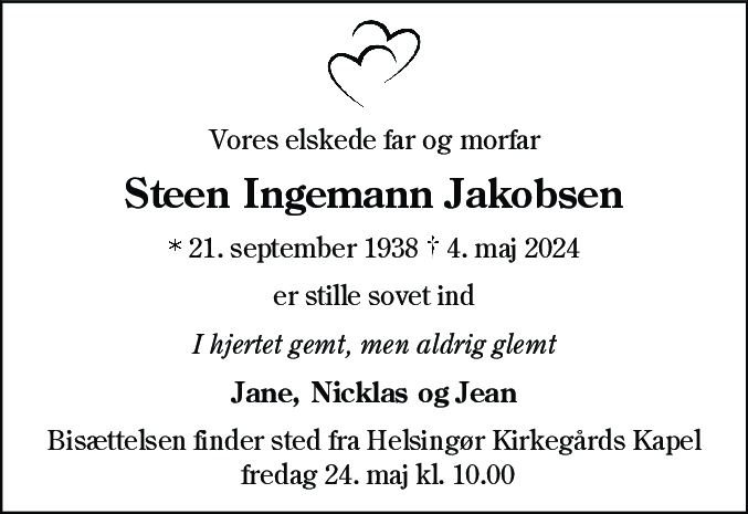 Dødsannonce for Steen Ingemann Jakobsen