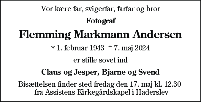 Dødsannonce for Flemming Markmann Andersen