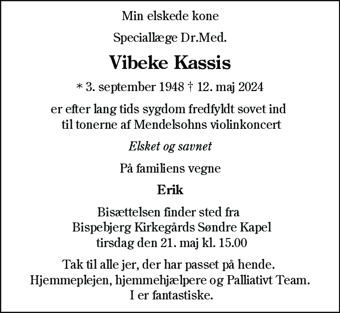 Dødsannonce for Hanne Vibeke Kassis
