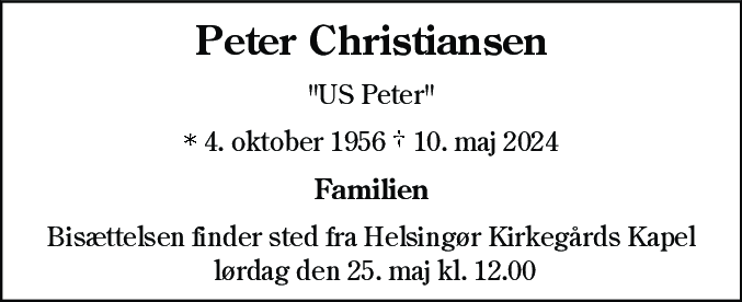 Dødsannonce for Peter Christiansen