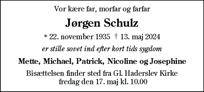 Dødsannonce for Jørgen Schulz