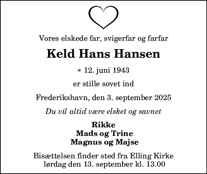 Dødsannonce for Keld Hans Hansen