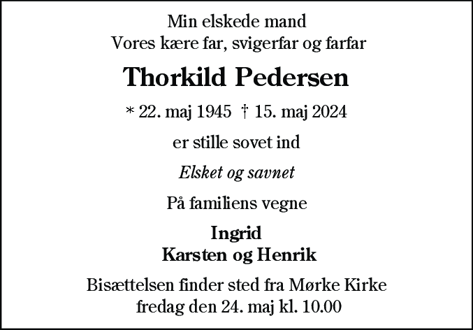 Dødsannonce for Thorkild Pedersen