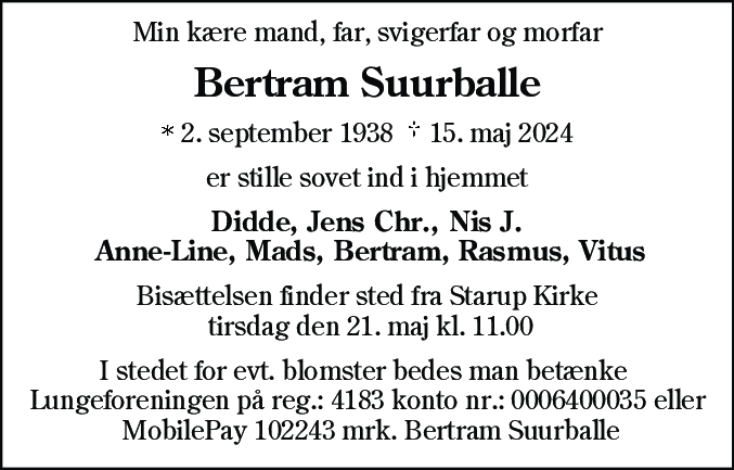 Dødsannonce for Bertram Suurballe
