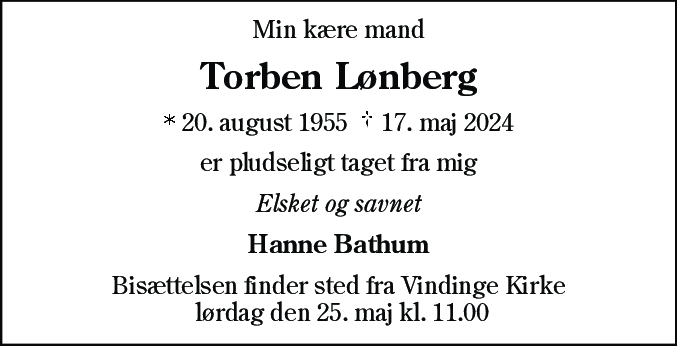 Dødsannonce for Torben Lønberg