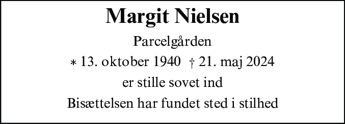 Dødsannonce for Margit Nielsen