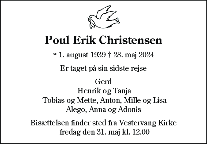 Dødsannonce for Poul-Erik Christensen